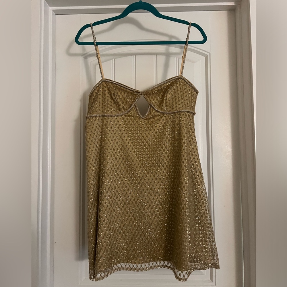 For Love and Lemons Gold Glitter Slip Dress